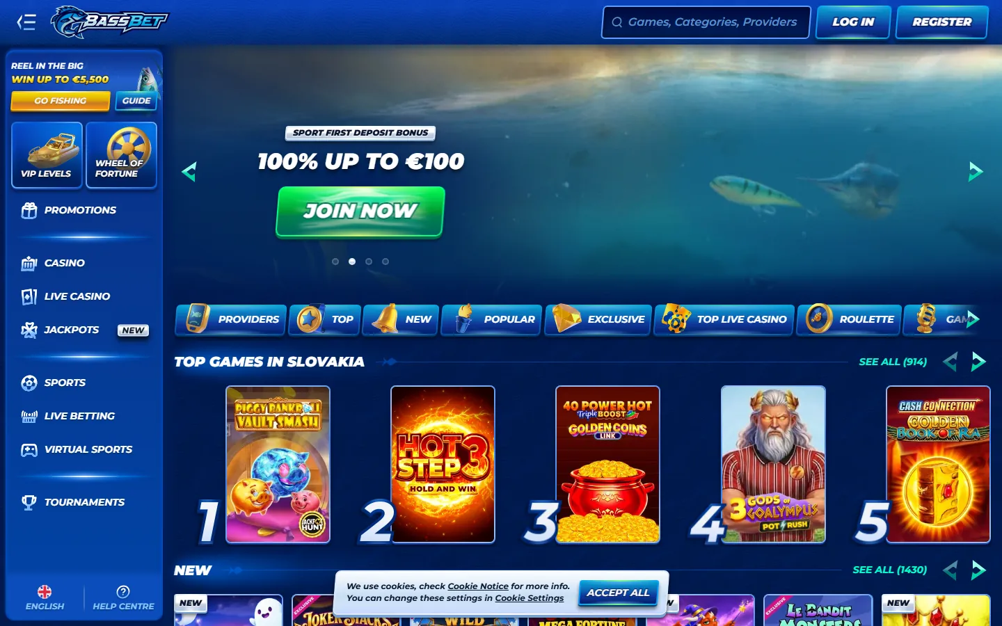 Startseite von bassbet.com (Screenshot)