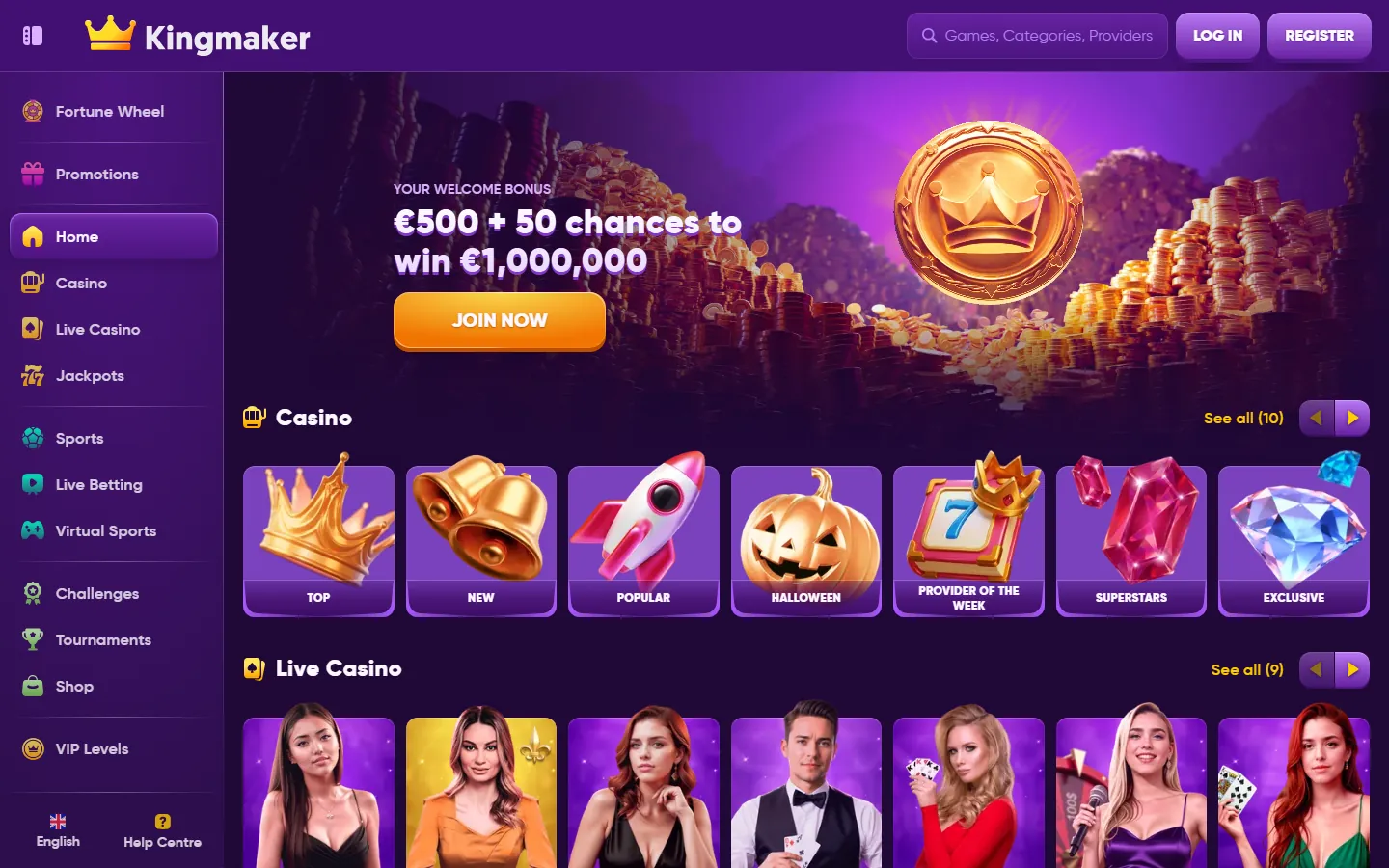Startseite von kingmaker.com (Screenshot)