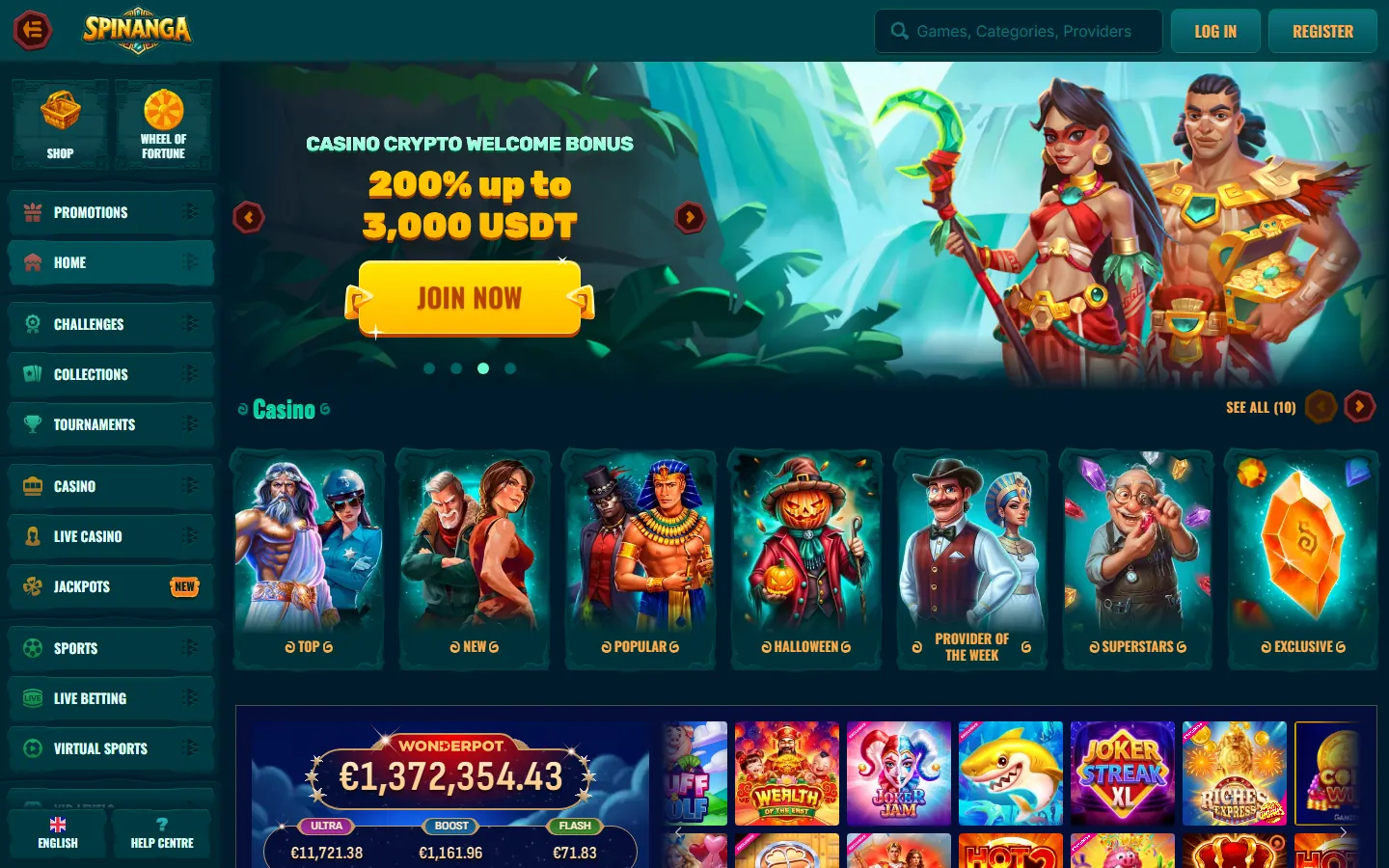 Startseite von spinanga.com (Screenshot)